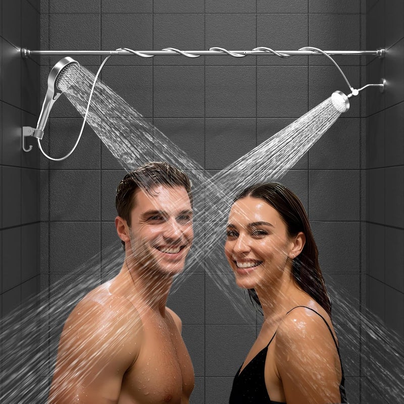 NTPN Dual Shower Head with Handheld for Couples: High Pressure Double Shower Heads for Two People - Adjustable Two Showerhead System with 3 Flow Settings Fits 2 Person Bathroom (Chrome) - Image 1